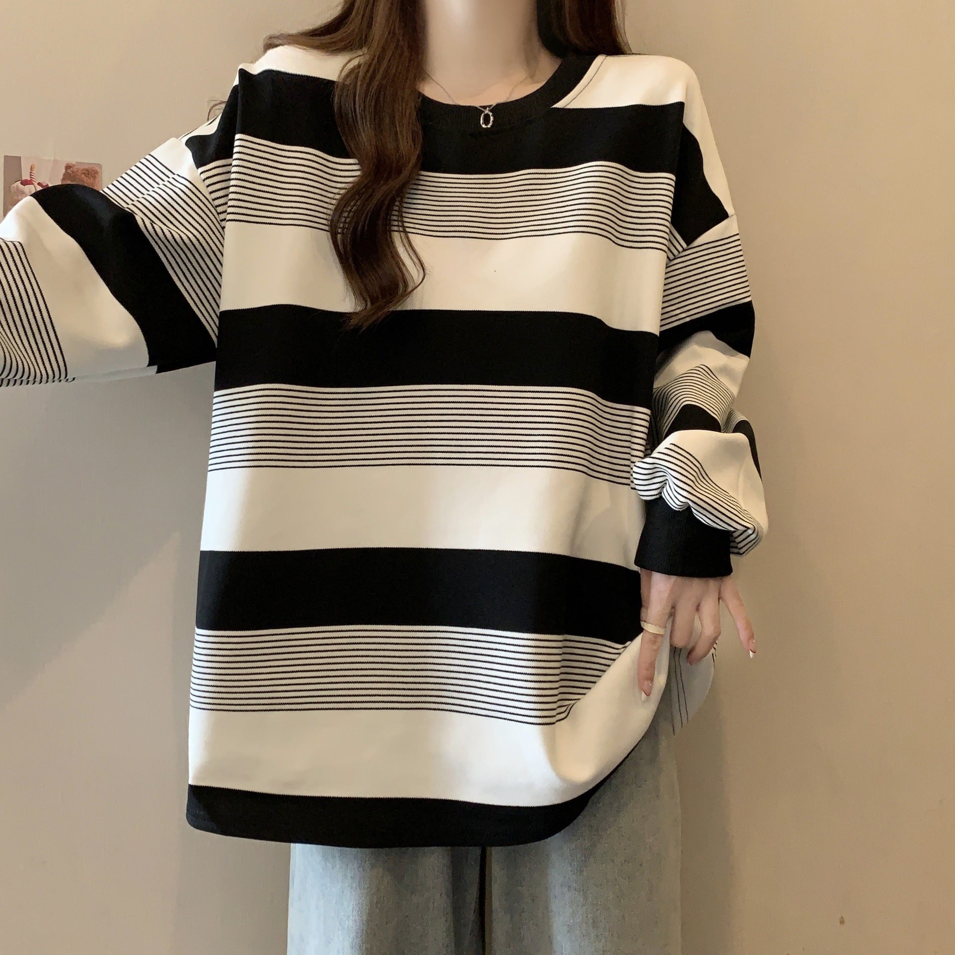 Women's Striped Oversized Crewneck Sweatshirt Casual Long Sleeve Pullover
