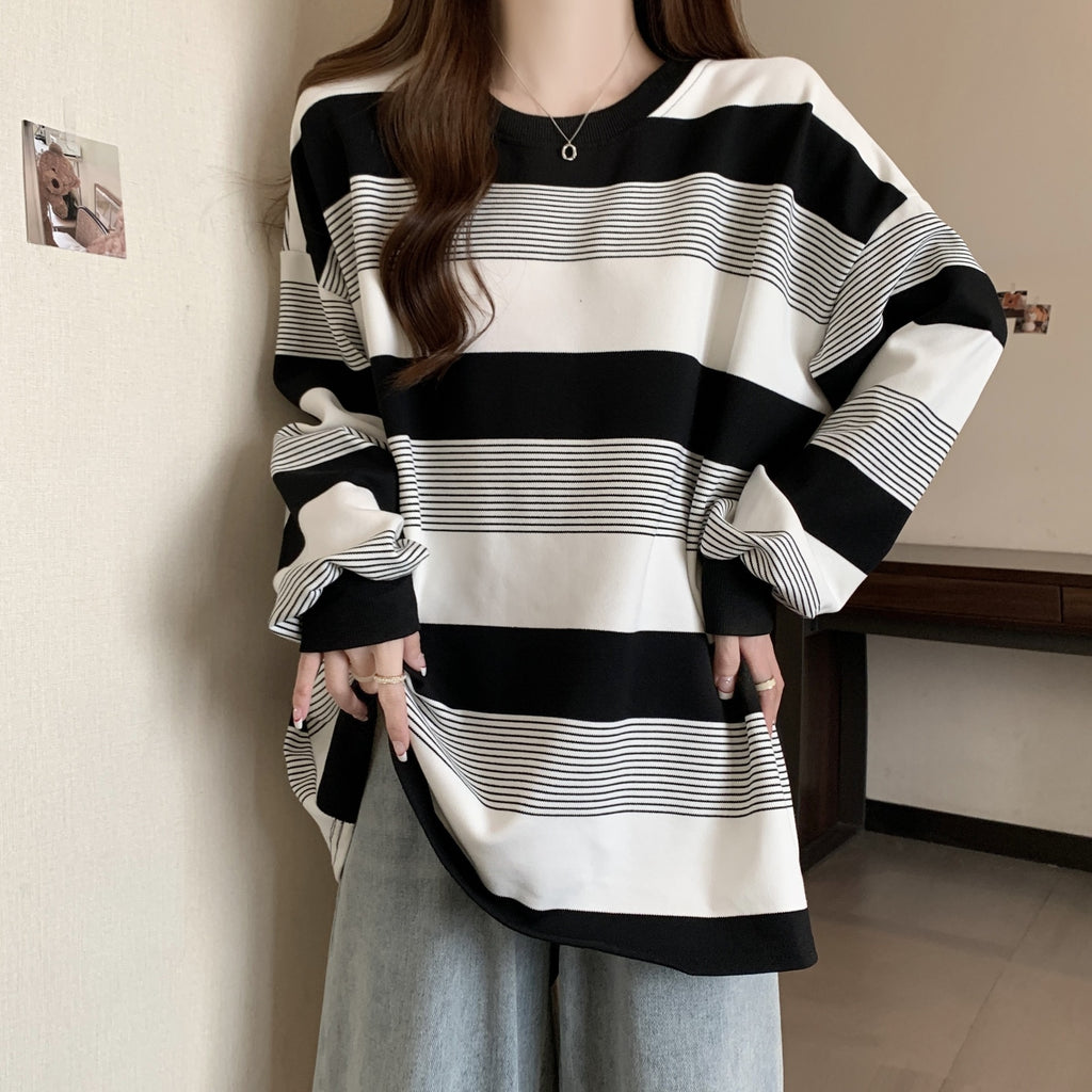 Women's Striped Oversized Crewneck Sweatshirt Casual Long Sleeve Pullover