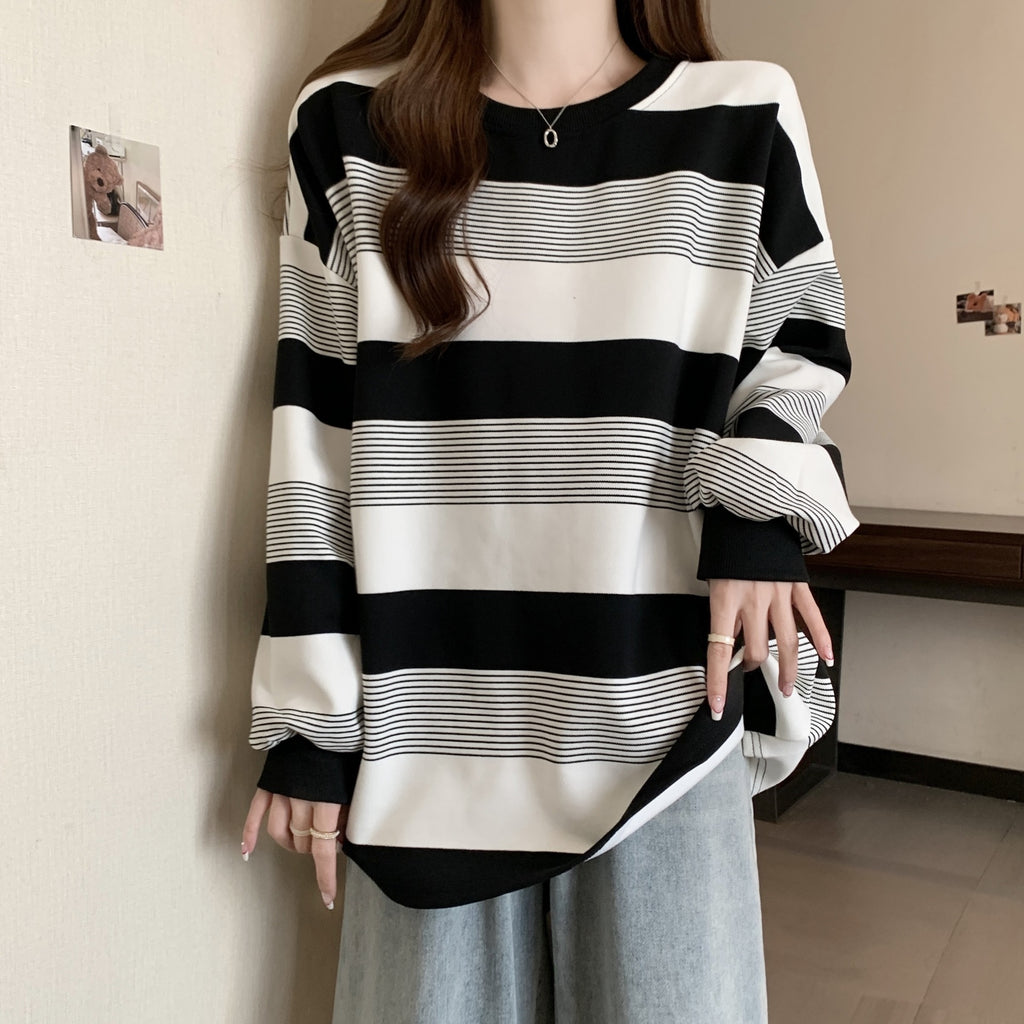 Women's Striped Oversized Crewneck Sweatshirt Casual Long Sleeve Pullover
