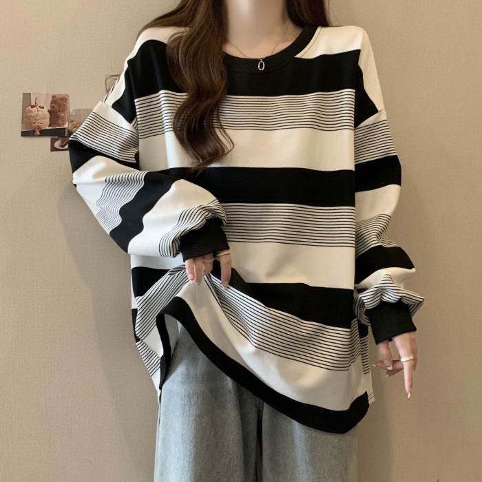 Women's Striped Oversized Crewneck Sweatshirt Casual Long Sleeve Pullover