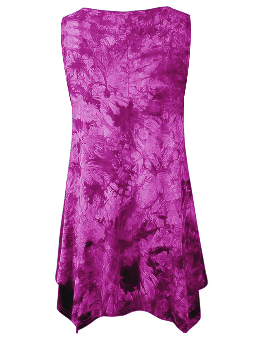 Women's Magenta Tie-Dye Sleeveless Tunic Top V-Neck Hanky Hem Tank