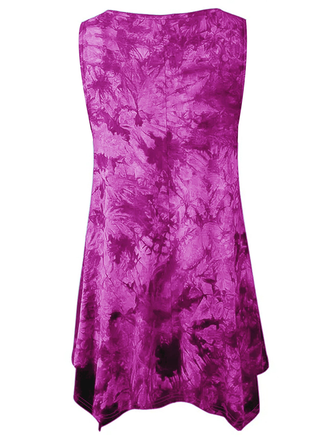 Women's Magenta Tie-Dye Sleeveless Tunic Top V-Neck Hanky Hem Tank