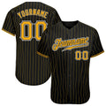 Custom Baseball Jersey Black Gold Pinstripe Athletic Uniform Breathable Shirt