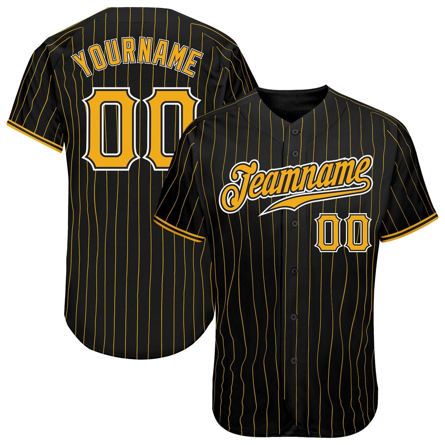 Custom Baseball Jersey Black Gold Pinstripe Athletic Uniform Breathable Shirt