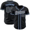 Custom Baseball Jersey Black and Light Blue Pinstripe Stitched Name and Number
