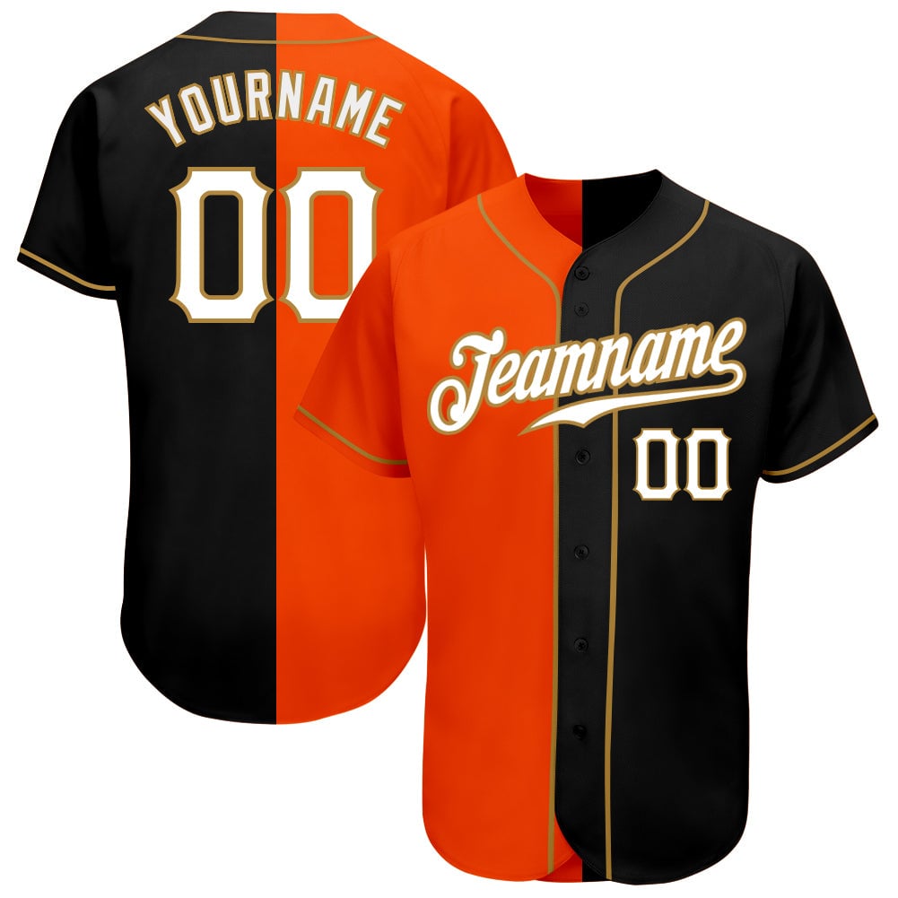 Custom Baseball Jersey Black and Orange Split Stitched Personalized Name and Number